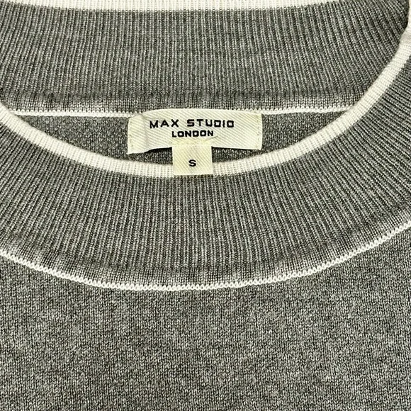 Max Studio Gray Crewneck Sweater with White Trim - Picture 2 of 6